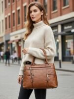 Women's Large Faux Leather Shoulder Tote Bag with Multiple - Image 3