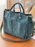 Women's Corduroy Tote Bag with Multiple Pockets, Casual - Image 13