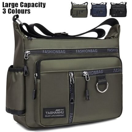 Men's Black Multi-pocket Nylon Crossbody Messenger Bag –