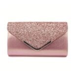 Women's Sliver Glitter Clutch Purse with Chain Strap for