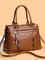 Women's Large Faux Leather Shoulder Tote Bag with Multiple - Image 5