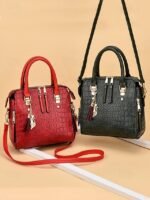 Women's Faux Leather Crocodile Pattern Handbag with Tassel - Image 4