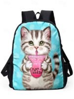 Kids cute cat theme three-piece backpack set, Including - Image 17