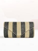 Women's Striped Woven Envelope Clutch - With chain, can be - Image 14