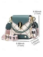 Women's Trendy Plaid Mini Shoulder Bag with Bear Charm, - Image 8