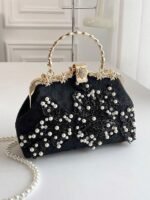 Elegant White Lace Evening Handbag with Pearl and Floral - Image 9