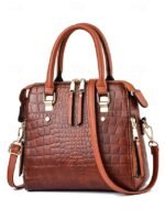 Women's Faux Leather Crocodile Pattern Handbag with Tassel - Image 13