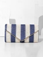 Women's Striped Woven Envelope Clutch - With chain, can be - Image 9