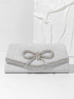 Blue Glitter Clutch Purse with Rhinestone Bow Accent, Elegant - Image 11