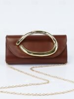 Women's Metallic Evening Clutch Bag with Gold Handle, - Image 11