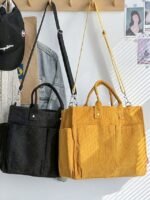 Women's Corduroy Tote Bag with Multiple Pockets, Casual - Image 4