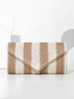 Women's Striped Woven Envelope Clutch - With chain, can be - Image 12