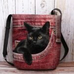 Cute Black Cat Denim Print Crossbody Bag – Casual Women's - Image 10