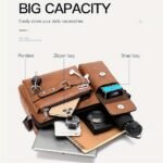 Men's Brown Faux Leather Messenger Bag with Multiple - Image 4