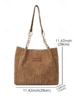 Women's Corduroy Tote Shoulder Bag with Leather Straps, - Image 9
