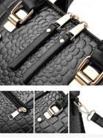 Women's Faux Leather Crocodile Pattern Handbag with Tassel - Image 9