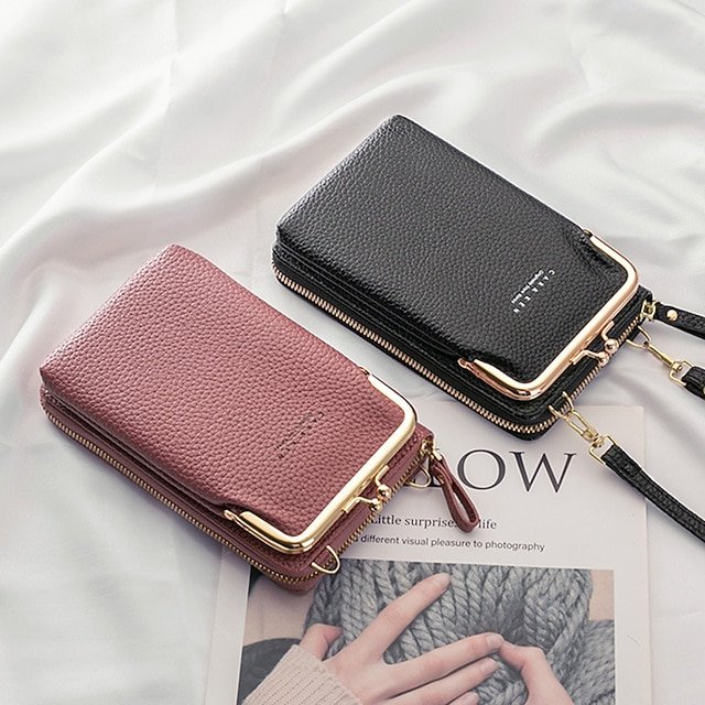 jcowrf1675688832389 Women's Black Faux Leather Crossbody Bag with Gold Frame - Image 1
