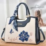 Women's Embroidered Faux Leather Handbag with Scarf Accent
