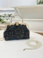 Elegant White Lace Evening Handbag with Pearl and Floral - Image 10