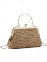Women's Vintage Woven Straw Handbag – Elegant Kiss Lock - Image 10