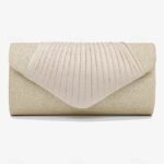 Champagne Glitter Evening Clutch Bag with Pleated Design –