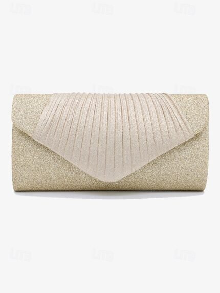 Champagne Glitter Evening Clutch Bag with Pleated Design –