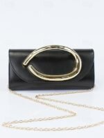 Women's Metallic Evening Clutch Bag with Gold Handle, - Image 10