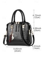 Women's Faux Leather Crocodile Pattern Handbag with Tassel - Image 11