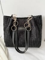 Women's Corduroy Tote Shoulder Bag with Leather Straps, - Image 14