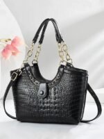 Women's 2-Piece Faux Leather Crocodile Tote Bag Set – - Image 5