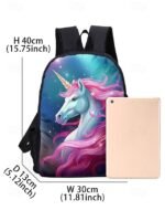 Girls 3-Piece Unicorn Backpack Set - Galaxy Print School Bag - Image 8