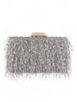 Women's Chic Feathered Evening Clutch with Chain Strap, - Image 9