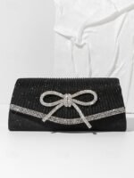 Blue Glitter Clutch Purse with Rhinestone Bow Accent, Elegant - Image 9