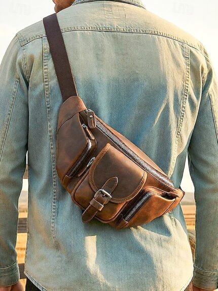 Men's Genuine Leather Fanny Pack, Top-Grain Leather