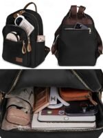 Women's Khaki Waterproof Nylon Backpack with Multi Zipper - Image 7