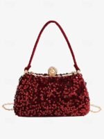 Women's Black Sequin Evening Clutch with Pearl Accent – - Image 7