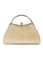 Women's Gold Pleated Evening Handbag with - Image 11