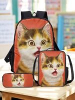 Kids cute cat theme three-piece backpack set, Including