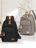 Women's Khaki Waterproof Nylon Backpack with Multi Zipper - Image 4