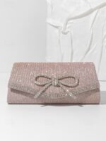 Blue Glitter Clutch Purse with Rhinestone Bow Accent, Elegant - Image 13