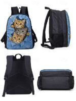 Cute cat print backpack for kids and teens - Denim style, Double - Image 8