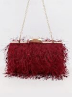 Women's Chic Feathered Evening Clutch with Chain Strap,