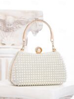 Women's Pearl Beaded Evening Clutch Bag with Gold Handle, - Image 14