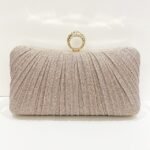 Elegant Gold Glitter Evening Clutch Bag with Rhinestone Ring - Image 8