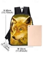 Men's 3-Piece Wolf Design Backpack Set - Durable, Trendy - Image 8