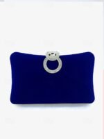 Women's Elegant Blue Velvet Clutch Bag with Rhinestone Ring