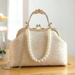Women's Vintage Pearl Handle Lace Clutch - Elegant Evening