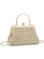 Women's Vintage Woven Straw Handbag – Elegant Kiss Lock - Image 13