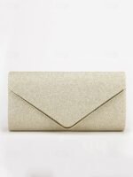 Women's Gold Glitter Envelope Clutch with Chain Strap –