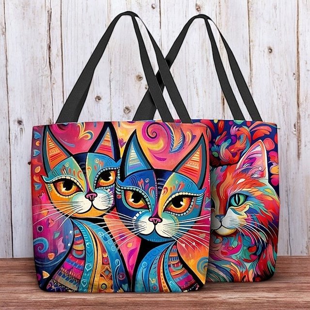 urnklr1732272230240 Women's Colorful Cat Art Tote Bag - Vibrant and Stylish - Image 1